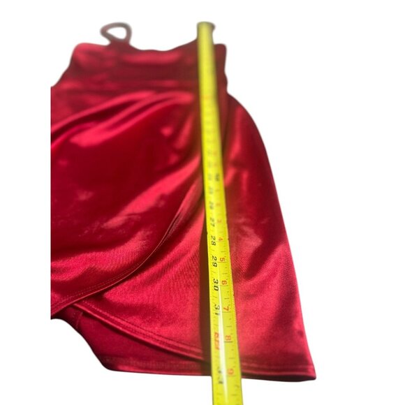 Lulus Forever Your Girl Red Wine Satin Mini Dress Draped Skirt Tulip Hem S - Picture 11 of 11